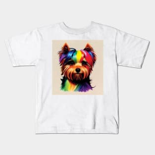 Yorkshire Terrier Dog in Rainbow Colours Kids T-Shirt